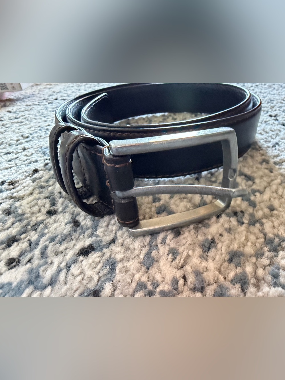 Eddie Bauer Dark Brown Leather Men's Belt with Silver Buckle